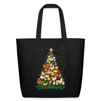 Christmas Chickens Pine Tree Funny Chicken Farmer - Eco-Friendly Cotton Tote - black - Front