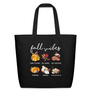 Fall Vibes Comfy Clothes Fall Leaves Hot Chocolate - Eco-Friendly Cotton Tote - black - Front