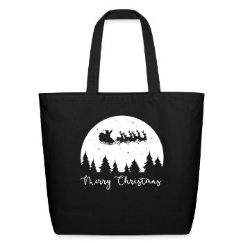 Merry Christmas Santa Sleigh Pine Trees - Eco-Friendly Cotton Tote - black - Front