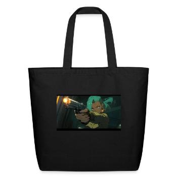 Emerald Enigma: Cybernetic Guardian - Eco-Friendly Cotton Tote - black - Front