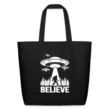 Alien Bigfoot UFO Abduction Sasquatch Gift - Eco-Friendly Cotton Tote - black - Front