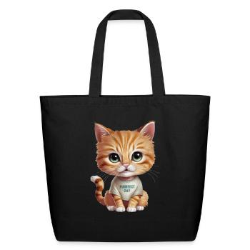 Cute Orange Tabby Cat wearing Purrfect Day Shirt - Eco-Friendly Cotton Tote - black - Front