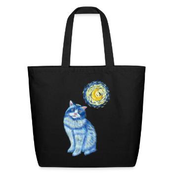 Blue Van Gogh Starry Night Ragdoll Cat Graphic - Eco-Friendly Cotton Tote - black - Front