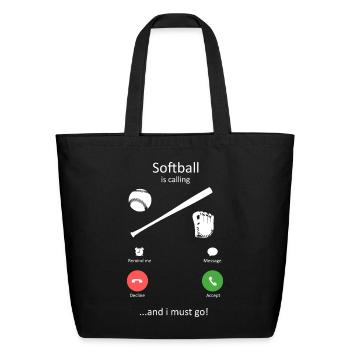 Softball Is Calling Funny Phone Screen Design - Eco-Friendly Cotton Tote - black - Front