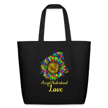 Accept Understand Loveautism awareness T-Shirt - Eco-Friendly Cotton Tote - black - Front