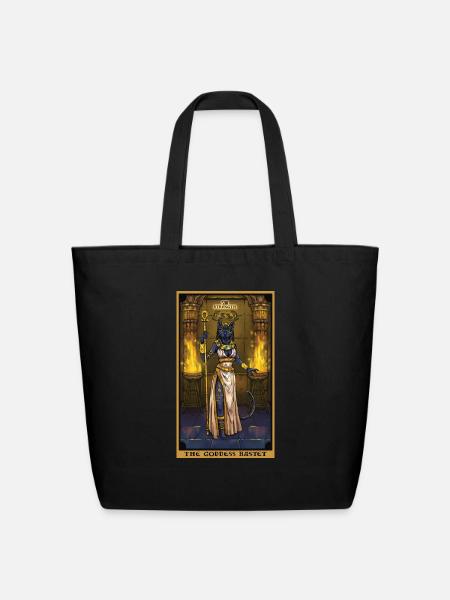 The Goddess Bastet in the Strength Tarot Card - Eco-Friendly Cotton Tote - black