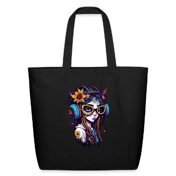 Neon Splash Girl - Eco-Friendly Cotton Tote - black - Front