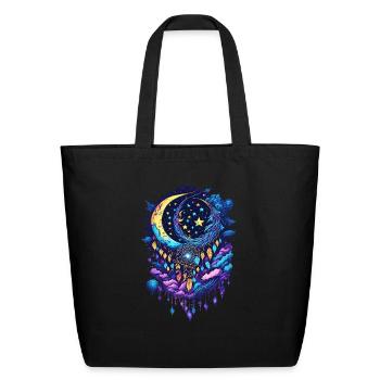 Dreamcatcher Moon and Clouds - Eco-Friendly Cotton Tote - black - Front