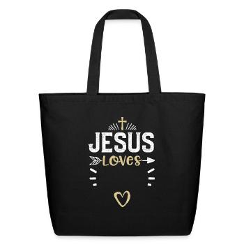 Jesus Loves - Jesus - Eco-Friendly Cotton Tote - black - Front