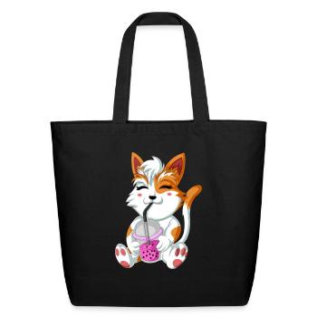 Funny Cat Drink Bubble Tea - Eco-Friendly Cotton Tote - black - Front