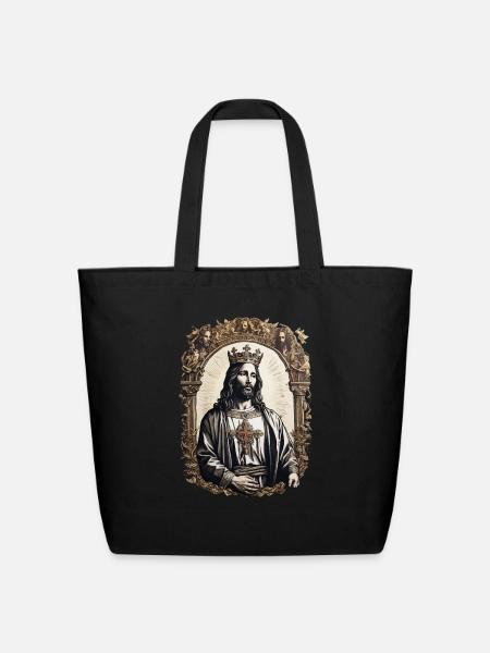 Christian Jesus Is King Design Crown - Eco-Friendly Cotton Tote - black