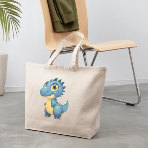 Smiling Blue and Yellow Baby Dinosaur - Eco-Friendly Cotton Tote