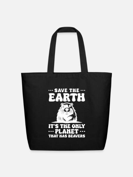 Beaver Bober Nature Wood - Eco-Friendly Cotton Tote - black