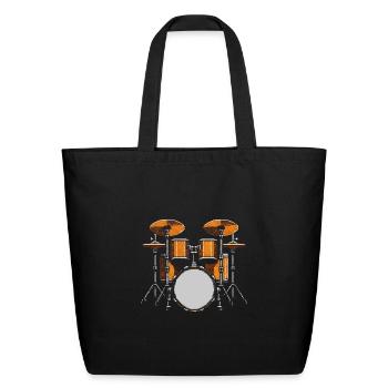 Drum Kit Graphic - Eco-Friendly Cotton Tote - black - Front