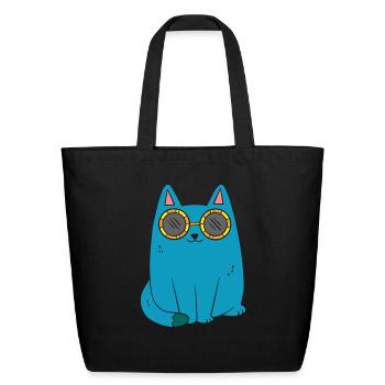 Customizable Blue Cat Wearing Sunglasses - Eco-Friendly Cotton Tote - black - Front