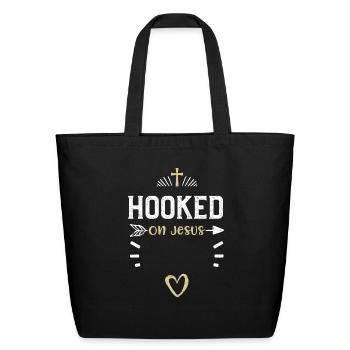 Hooked On Jesus - Jesus - Eco-Friendly Cotton Tote - black - Front