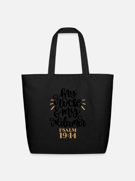My Rock And My Redeemer Psalm 1914 - Eco-Friendly Cotton Tote - black