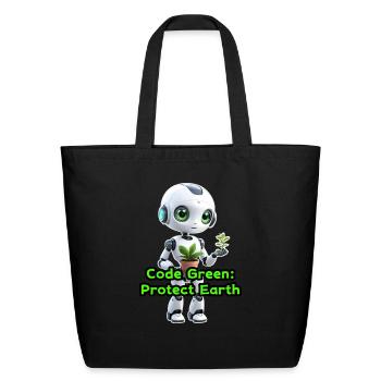 Adorable Robot Girl Holding a Plant – Eco Friendly - Eco-Friendly Cotton Tote - black - Front