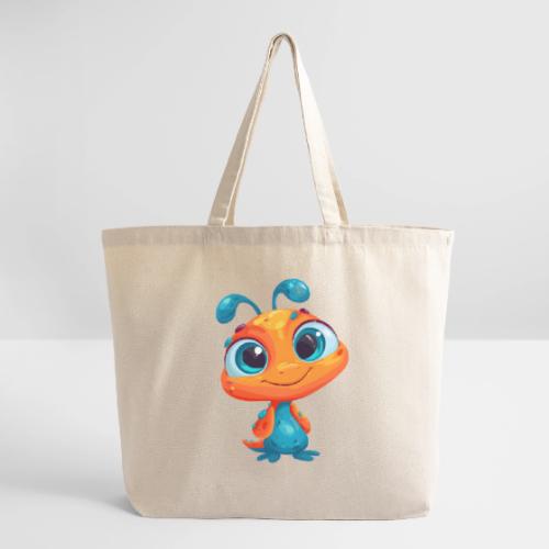 Fun Cartoon Alien in Orange and Blue - Eco-Friendly Cotton Tote