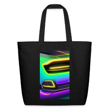 Futuristic neon car - Eco-Friendly Cotton Tote - black - Front