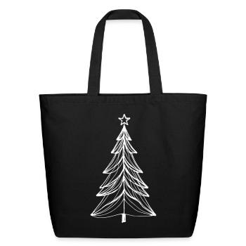 Merry Christmas Pine Tree Drawing Print - Eco-Friendly Cotton Tote - black - Front