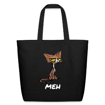 Funny Meh Cat for Cat Lovers - Eco-Friendly Cotton Tote - black - Front