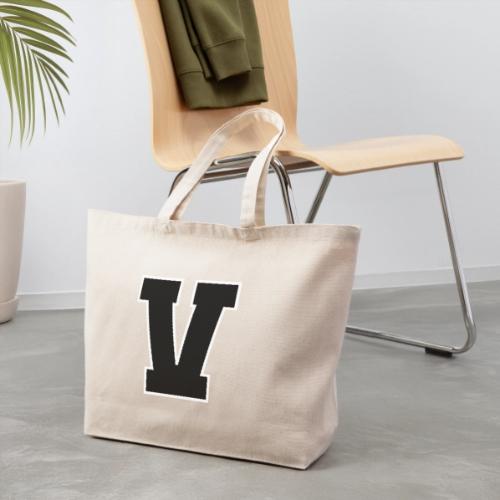 Varsity Letter V Athletic Alphabet Graphic - Eco-Friendly Cotton Tote