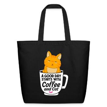 A Good Day Starts With Coffee And Orange Tabby Cat - Eco-Friendly Cotton Tote - black - Front