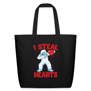 Dabbing Yeti Holding Heart Bigfoot Lover Yeti - Eco-Friendly Cotton Tote - black - Front