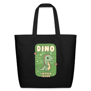 Dino – Your Cute Prehistoric Friend! - Eco-Friendly Cotton Tote - black - Front