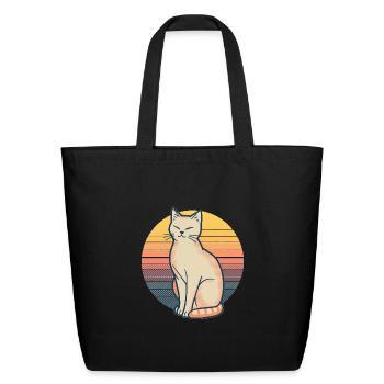 Retro Sunset Cat Illustration - Eco-Friendly Cotton Tote - black - Front