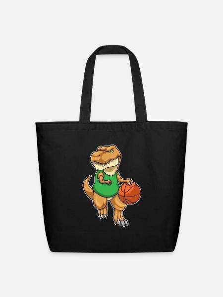Dinosaur At Sports With Basketball - Eco-Friendly Cotton Tote - black