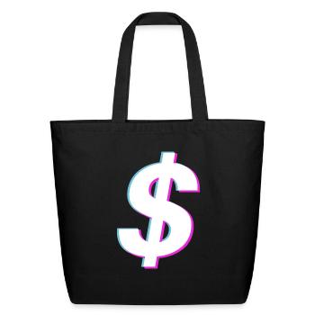 Dollar Sign Vaporwave Glitch Art - Eco-Friendly Cotton Tote - black - Front
