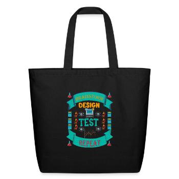 STEM Teacher Brainstorm Design Test Repeat - Eco-Friendly Cotton Tote - black - Front