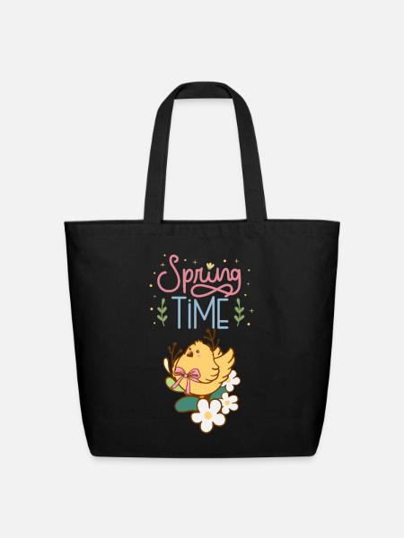 Spring Time Chickadee Bloom - Eco-Friendly Cotton Tote - black