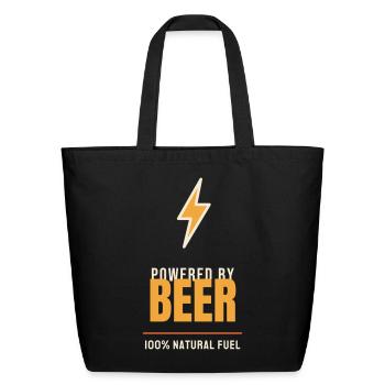 Powered By Beer - Funny Beer Lover Drinking Shirt - Eco-Friendly Cotton Tote - black - Front