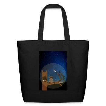 Owl in dead tree with chicks at night - Eco-Friendly Cotton Tote - black - Front