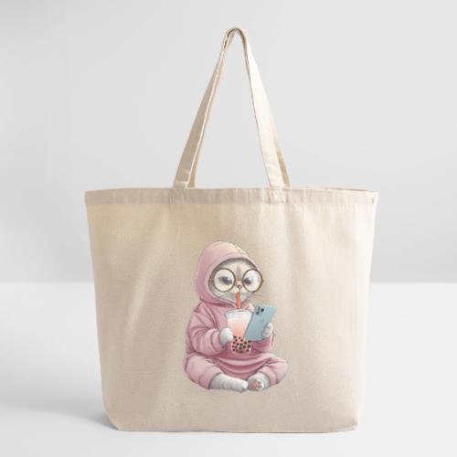 Cool Cat Bubble Tea Cartoon Design - Eco-Friendly Cotton Tote