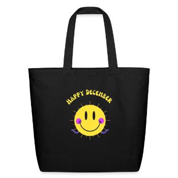 Happy December - Eco-Friendly Cotton Tote - black - Front