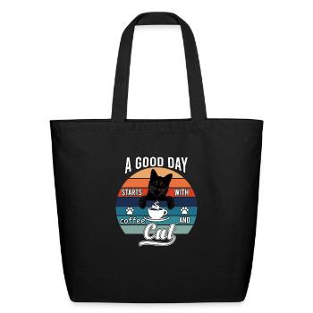 A Good Day Starts With Coffee And Cat - Eco-Friendly Cotton Tote - black - Front