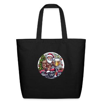Tatooed Santa on a motorcycle with a beer - Eco-Friendly Cotton Tote - black - Front