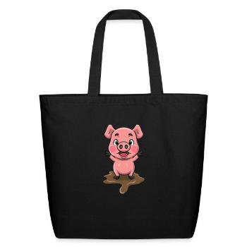 Cute pig in a mud - Eco-Friendly Cotton Tote - black - Front