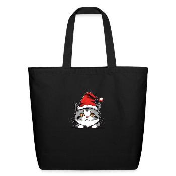 Gray Christmas Cat - Eco-Friendly Cotton Tote - black - Front