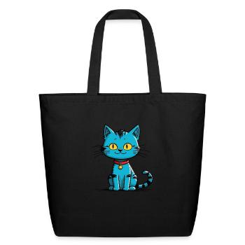 Cute Blue Cat wearing Collar - Eco-Friendly Cotton Tote - black - Front