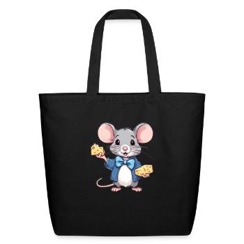 Cute mouse with cheese - Eco-Friendly Cotton Tote - black - Front