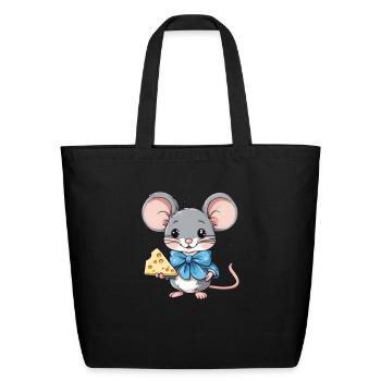 Cute mouse cheese - Eco-Friendly Cotton Tote - black - Front