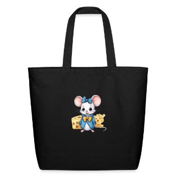Cute mouse with cheese - Eco-Friendly Cotton Tote - black - Front