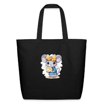 Cute mouse with cheese - Eco-Friendly Cotton Tote - black - Front