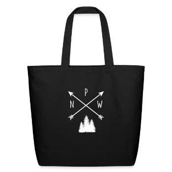 Pine Trees Pacific Northwest PNW with Arrows - Eco-Friendly Cotton Tote - black - Front