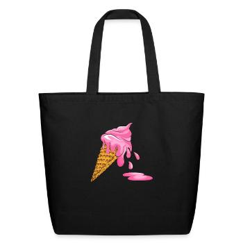 Melting Ice cream, Ice cream Cone - Eco-Friendly Cotton Tote - black - Front